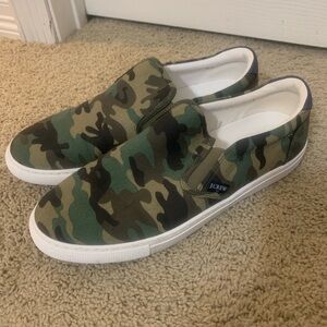 J. Crew Green and Brown Camo Slip-On Shoes